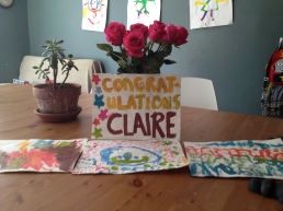 These are the paintings I received from the boys I nanny when I got to work on Monday after the race